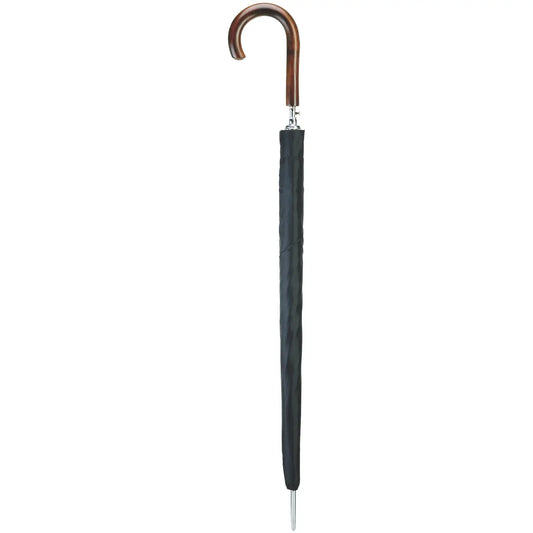 Wood Crook Handle Umbrella - Black