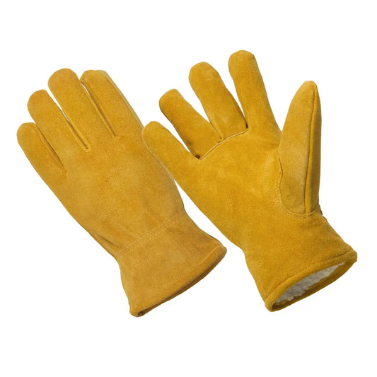 Cow Suede Sherpa Lined Leather Driver Gloves - Medium